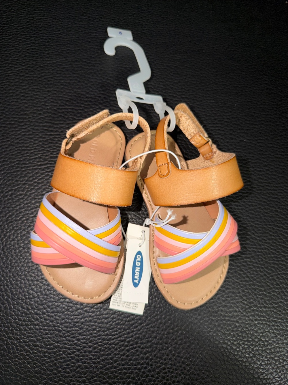 Old Navy Tan Sandals with Pink, Yellow & White Straps
